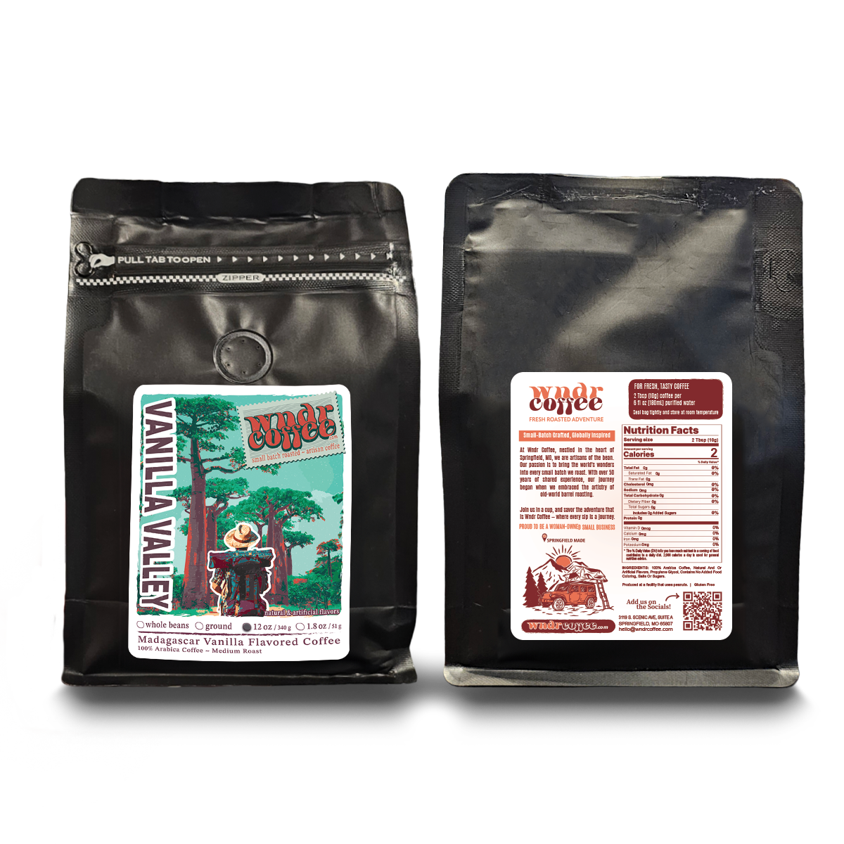 12oz Vanilla Valley Front and Back of Bag