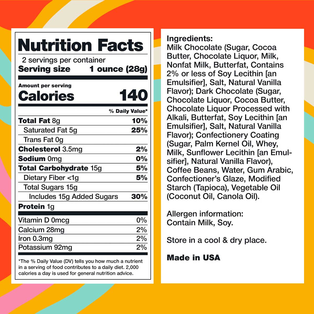 Tri-Color Chocolate Covered Coffee Beans - 2oz Bag