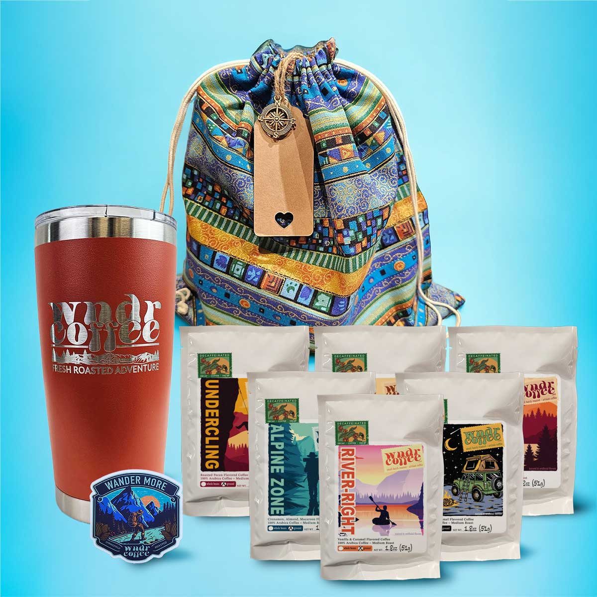 Gift-Set-1.8oz-flavored-decaf-darkorange-tumbler-wandermoresticker