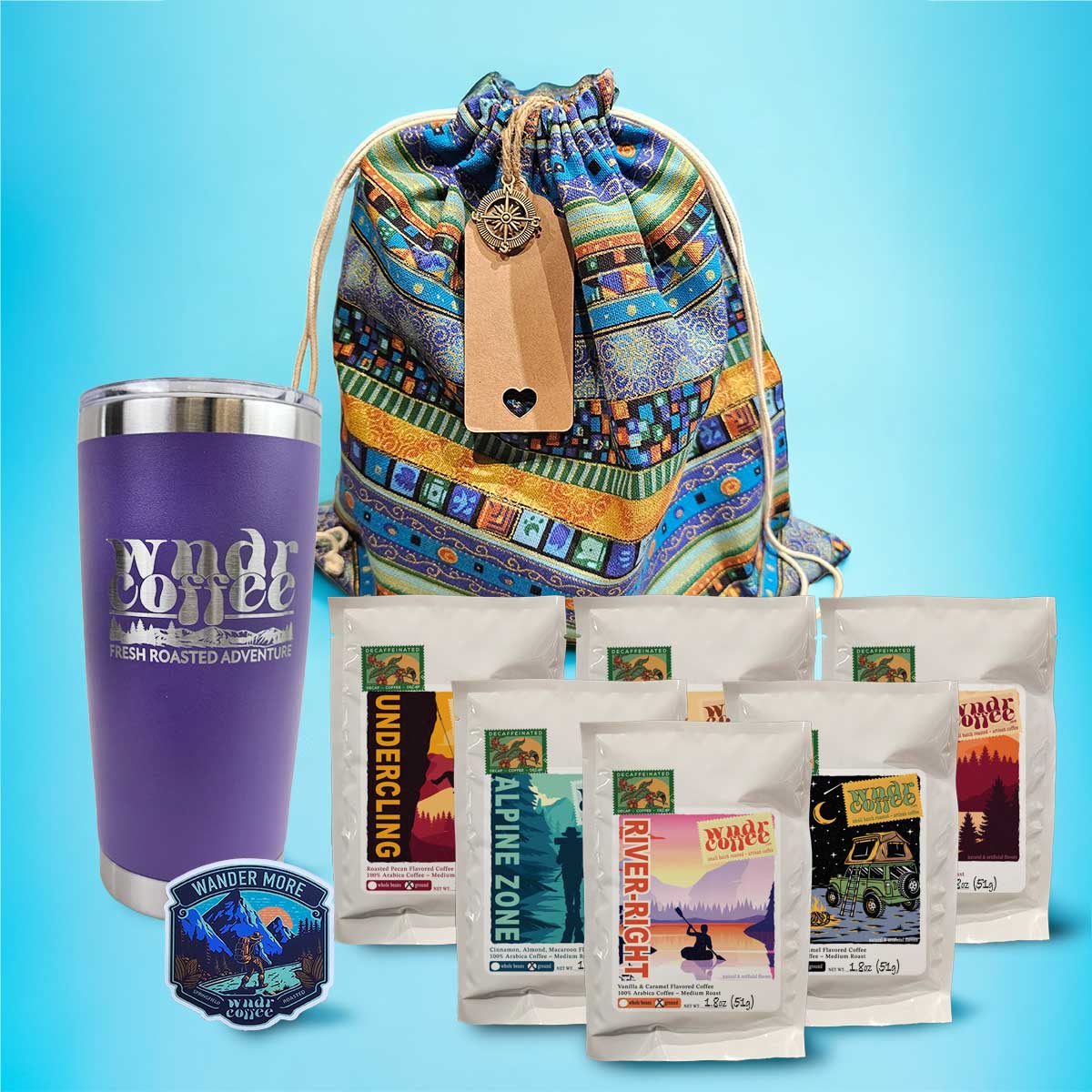 Gift-Set-1.8oz-flavored-decaf-darkpurple-tumbler-wandermoresticker