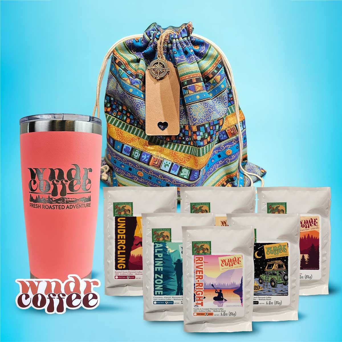 Gift-Set-1.8oz-flavored-decaf-darksalmon-tumbler-logosticker