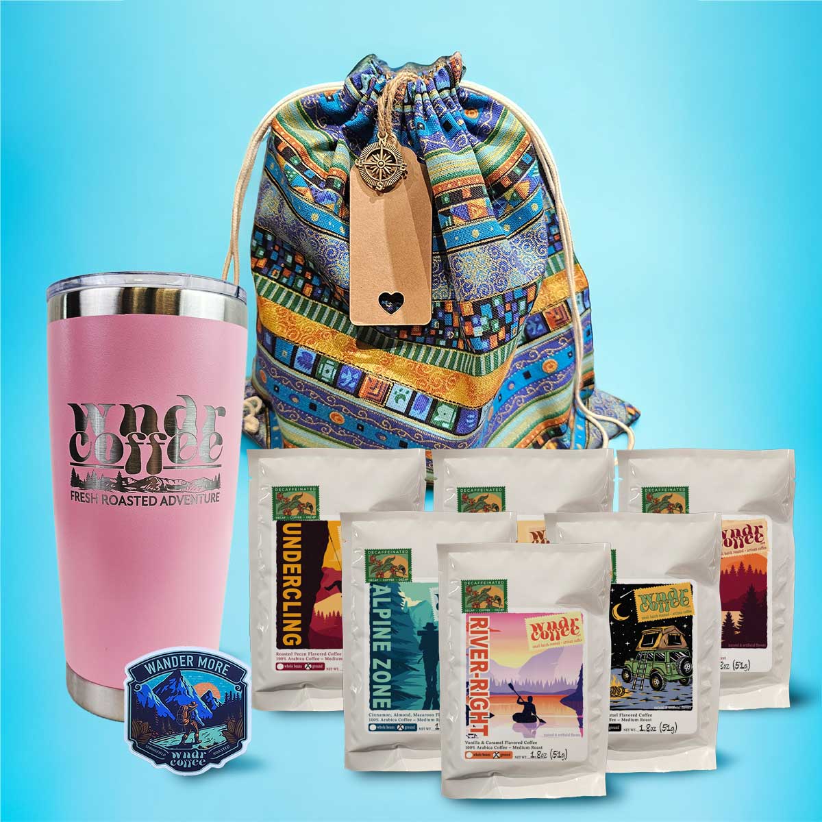 Gift-Set-1.8oz-flavored-decaf-lightpink-tumbler-wandermoresticker