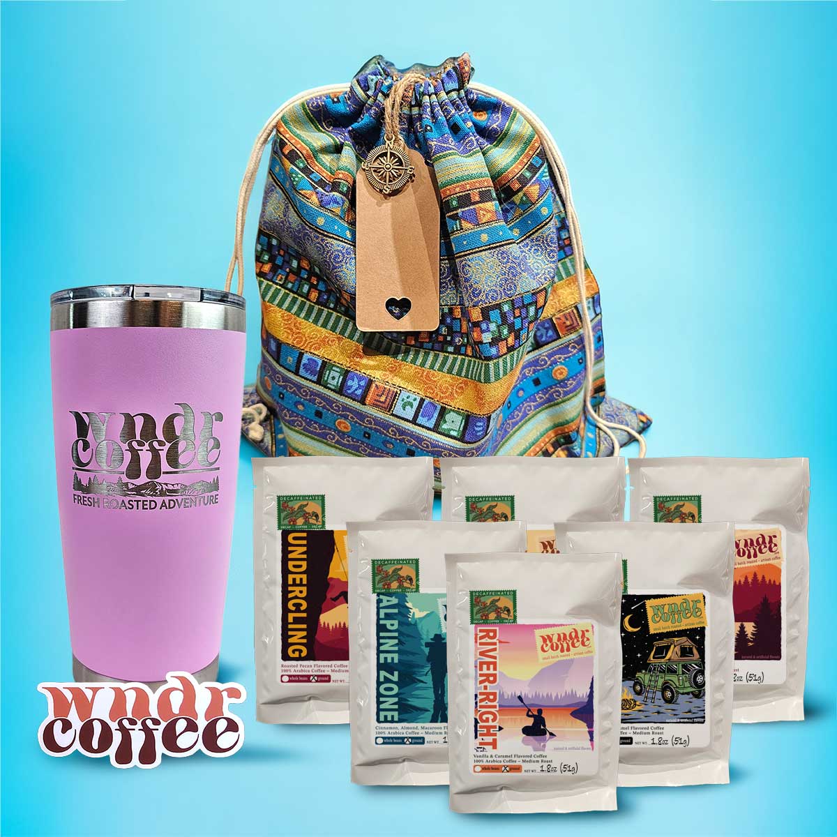 Gift-Set-1.8oz-flavored-decaf-lightpurple-tumbler-logosticker