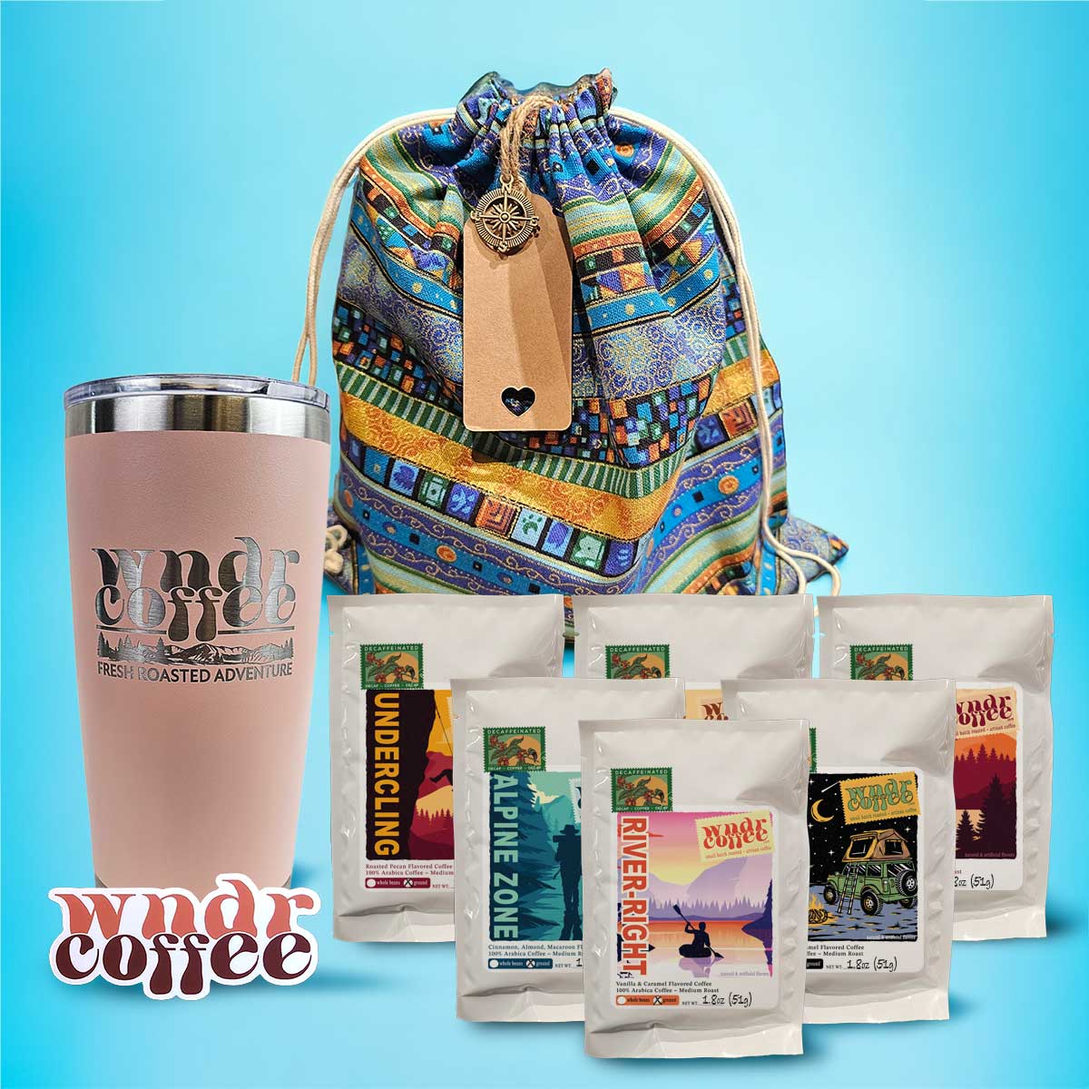 Gift-Set-1.8oz-flavored-decaf-lightsalmon-tumbler-logosticker