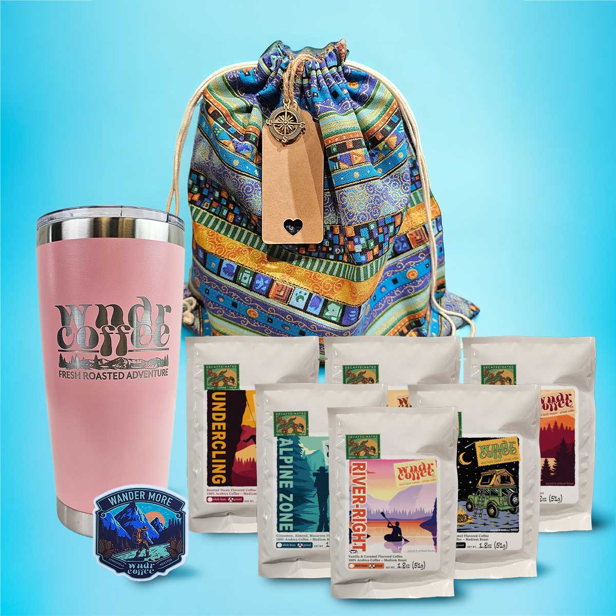 Gift-Set-1.8oz-flavored-decaf-medsalmonpink-tumbler-wandermoresticker