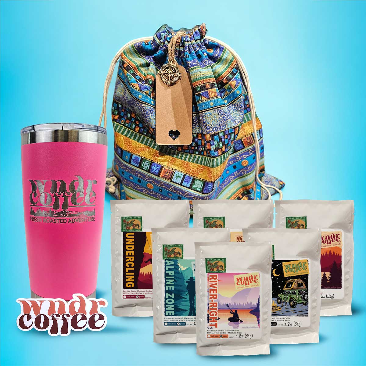 Gift-Set-1.8oz-flavored-decaf-neonpink-tumbler-logosticker