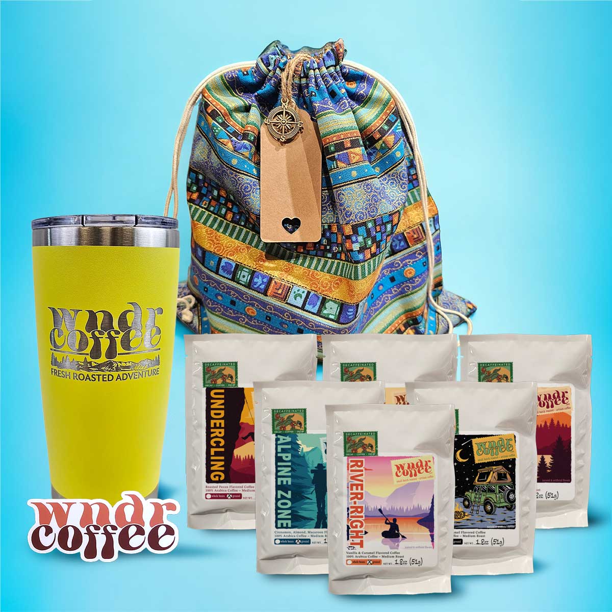 Gift-Set-1.8oz-flavored-decaf-neonyellow-tumbler-logosticker