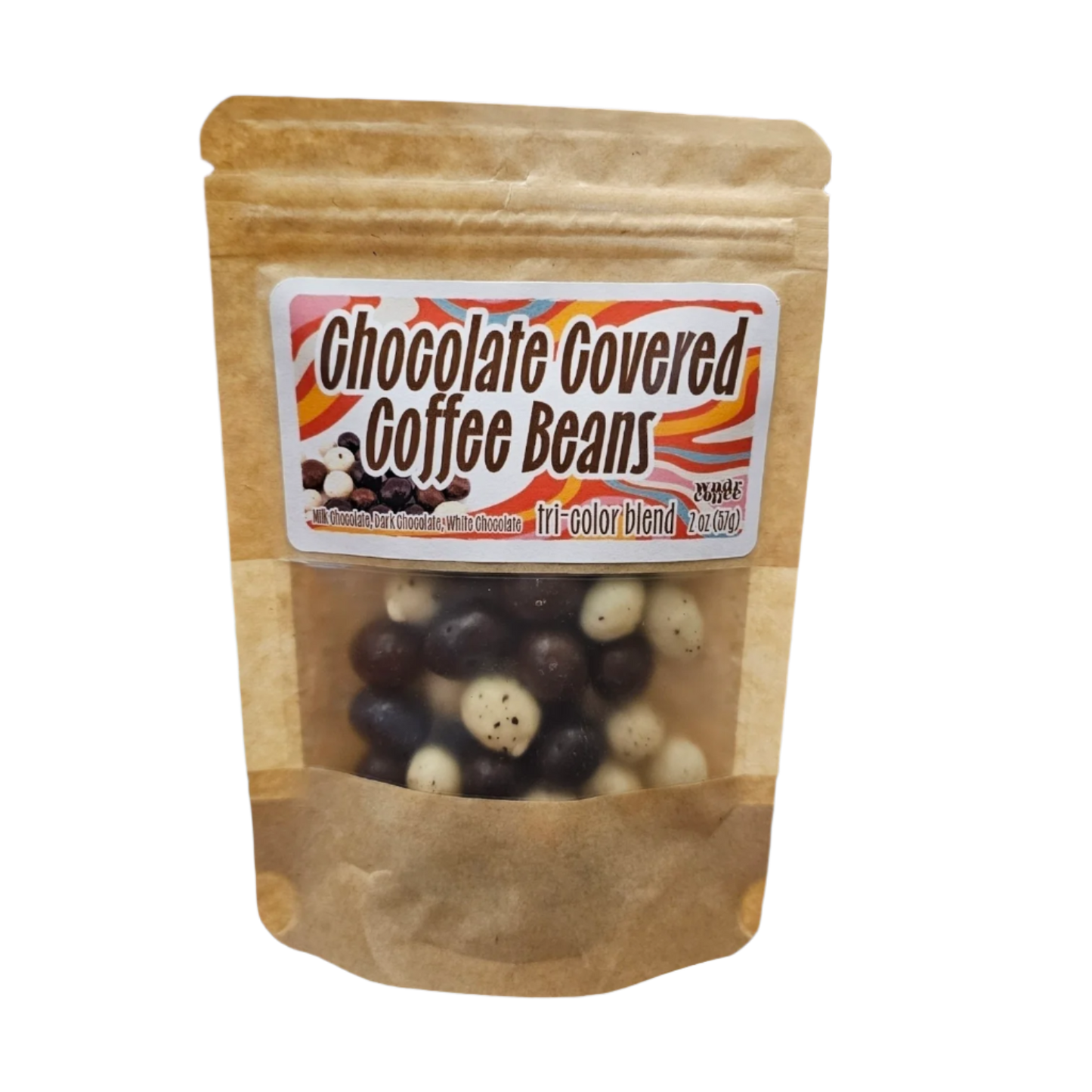 Tri-Color Chocolate Covered Coffee Beans - 2oz Bag